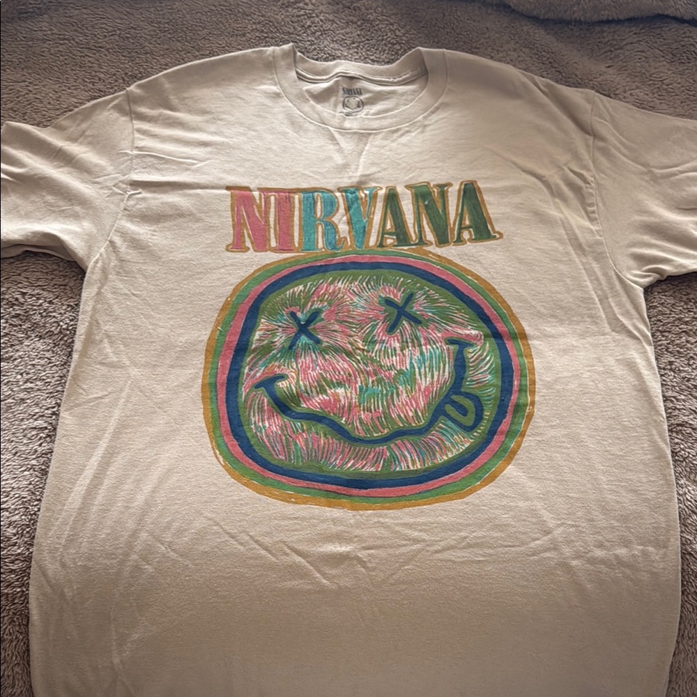 NIRVANA Cream and Pink Short Sleeve Tee with Iconic Logo